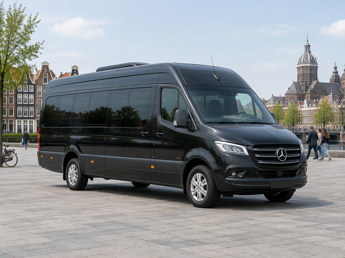 Black Mercedes-Benz Sprinter passenger minibus