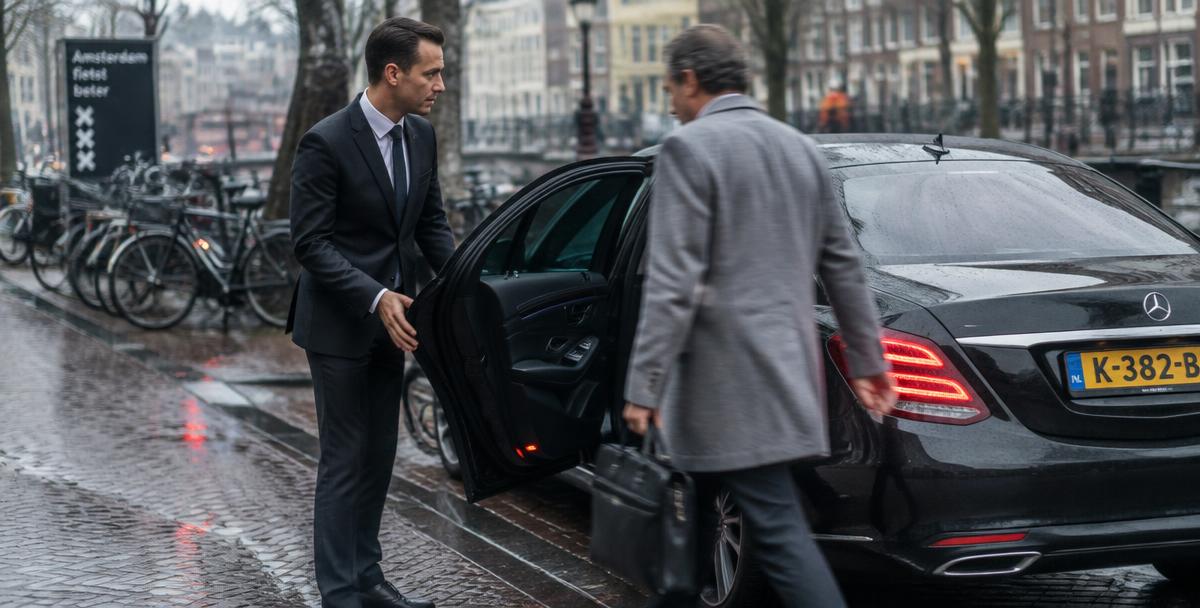 Executive van with chauffeur greeting a business traveller